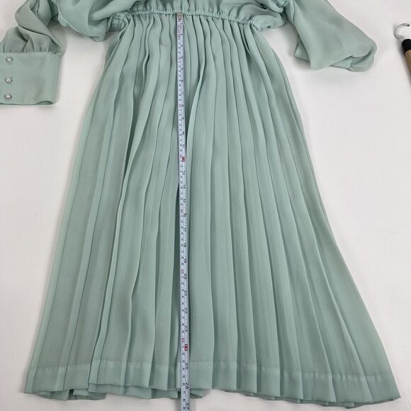 VTG 80s Dress Accordion Crochet Lace Mint Green Long Sleeve Sz 8 IN THE MOOD - Picture 16 of 16